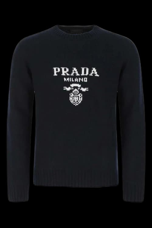 Prada Intarsia Logo Knit Crew-Neck Sweater Black