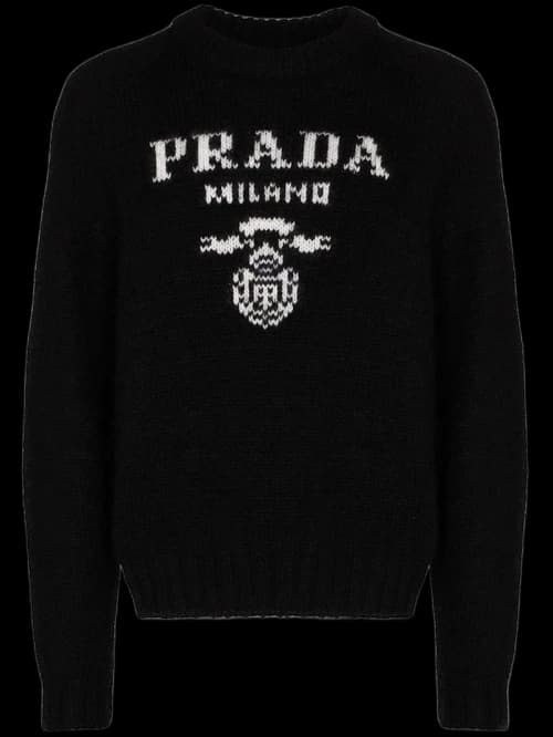 Prada Logo Wool and Cashmere Crewneck Sweater Black