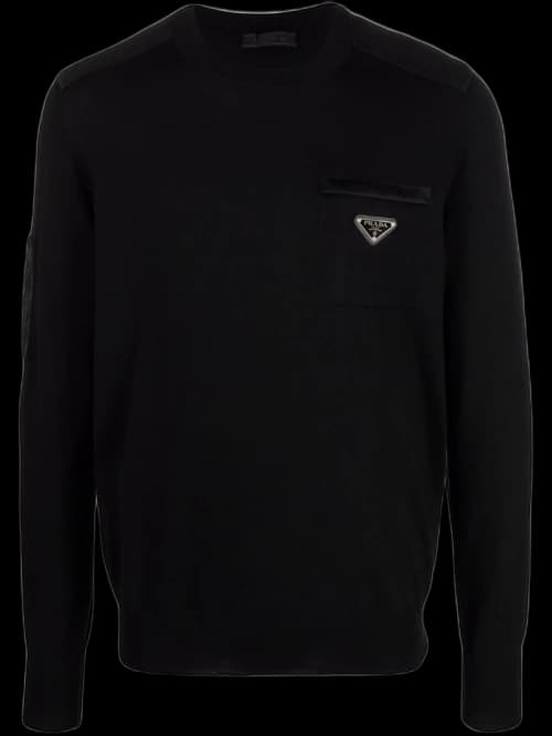 Prada Re-Nylon Logo Plaque Sweater Black