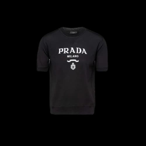 Prada Superfine Wool Short Sleeve Crewneck Sweater Black