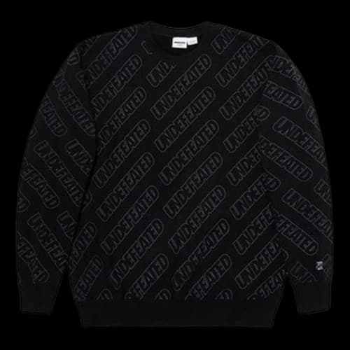 UNDEFEATED Logo Embroidered Alphabet Printing Round Neck Fleece Lined Black
