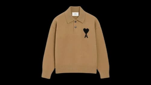 Ami Paris Brown Wool Ami De Coeur Polo Camel/Black