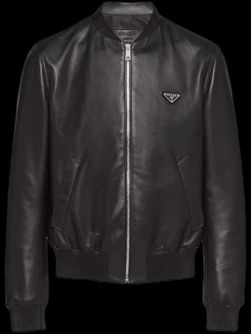 Prada Leather Bomber Jacket Black