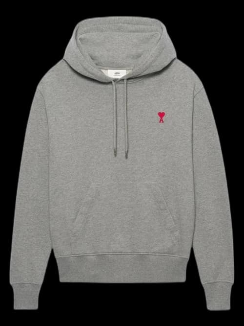 Ami Paris Ami De Coeur Classic Fit Hoodie Heather Grey/Red