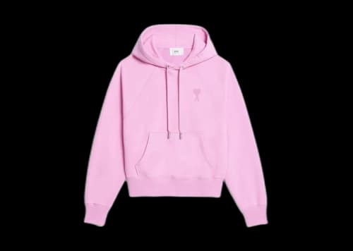 Ami Paris Ami De Coeur Tonal Popover Boxy Fit Hoodie Candy Pink