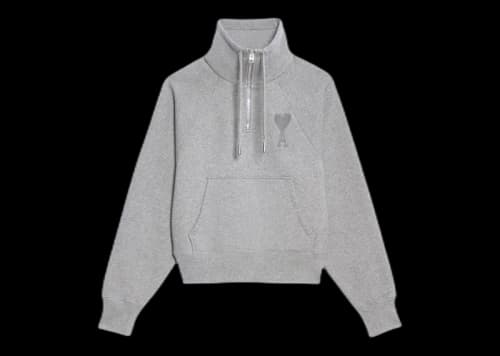 Ami Paris Ami de Coeur Half-Zip Boxy Fit Sweatshirt Grey/Grey