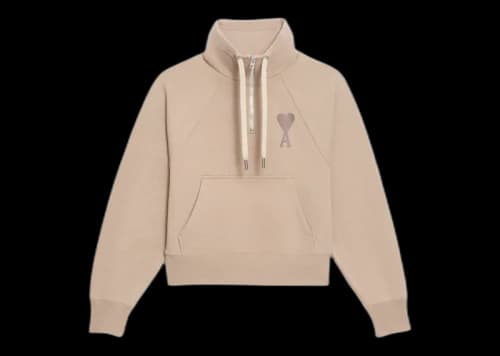 Ami Paris Ami de Coeur Half-Zip Boxy Fit Sweatshirt Beige Fonce