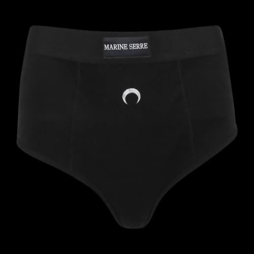 Marine Serre Ribbed Cotton Branded Panties 'Black'