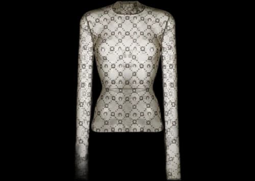 Marine Serre Moonogram-Flocked Mesh Top Olive green