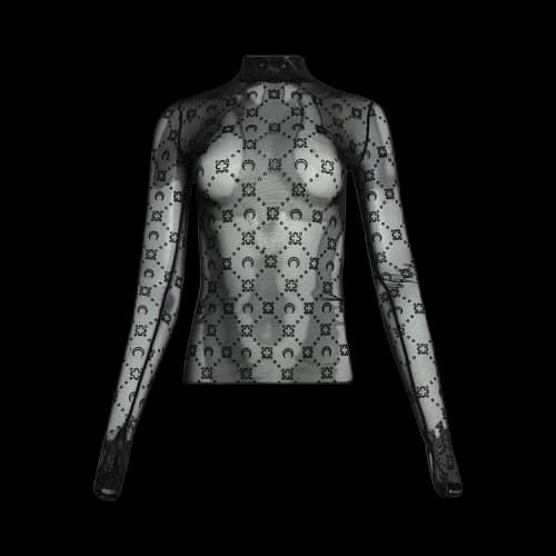 Marine Serre Moonogram Flocked Mesh Second Skin Top 'Black'