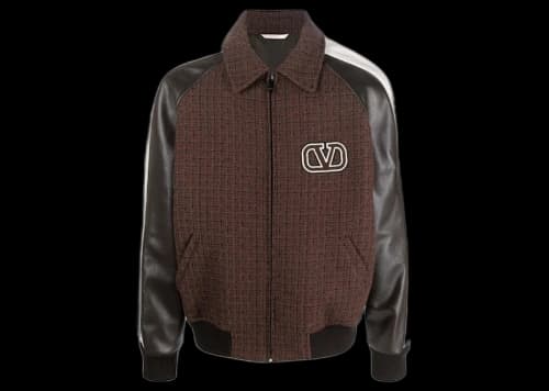 Valentino Tweed-Panel Bomber Jacket Brown