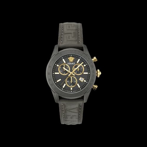 Versace Chrono Master Leather Watch 'Gun'