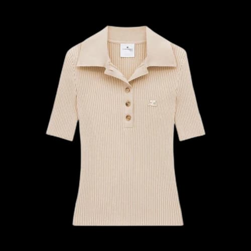 Courrèges Signature Rib Knit Polo 'Cappuccino'