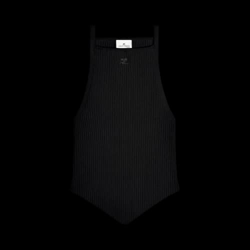 Courrèges Signature Pointy Rib Knit Top 'Black'