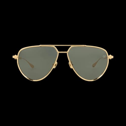 Valentino Aviator-Frame Metal Sunglasses Gold Gold Green (VLS-133A-59)