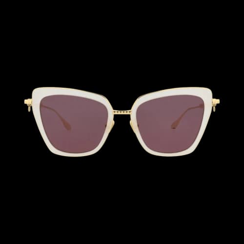 Valentino Cat Eye-Frame Metal/Acetate Sunglasses Ivory Gold Bordeaux (VLS-165C-53)