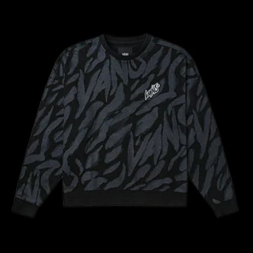 Vans Tiger Stripes Pattern Round Neck Pullover Black White