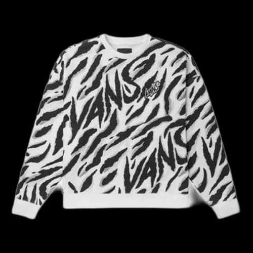 Vans Tiger Stripes Pattern Round Neck Pullover White Black