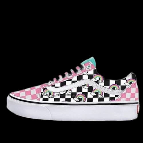 Vans Customs Checkerboard Rainbow Old Skool Pink/White