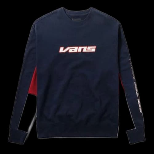Vans Red logo Red Blue White Colorblock Round Neck Pullover Couple Style