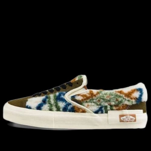 Vans Slip-On Plush Splicing Retro Colorblock Casual Skate Shoes Unisex Green
