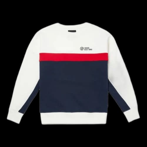 Vans Contrasting Colors Fleece Lined Stay Warm Pullover Round Neck Creamy White