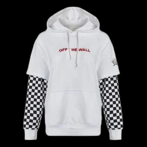 Vans Logo Embroidered Checkerboard Print Hoodies 'White Black' (Women's)