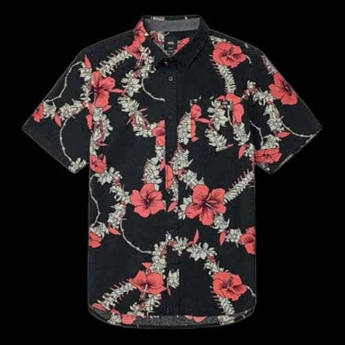 Vans Unisex Flowers Printing Short Sleeve Shirt Black Blue