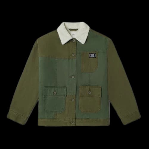 Vans Contrast Color Stitching lapel Cargo logo Jacket Couple Style Green