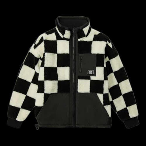 Vans Reversible lamb's wool Stand Collar logo Jacket Couple Style Black White Grid