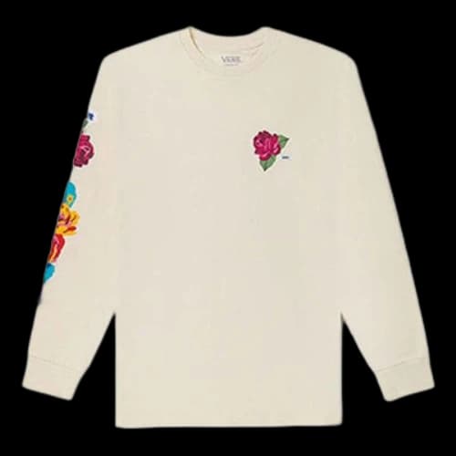 Vans Flower Printing Round Neck Casual Long Sleeves Couple Style Creamy White