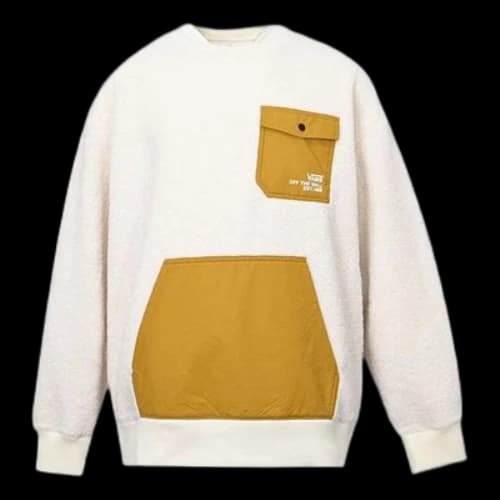 Vans lamb's wool Contrast Color Stitching Round Neck Couple Style Creamy White