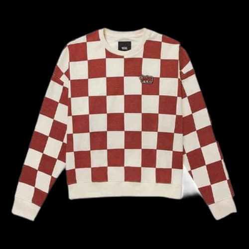 Vans Grid Round Neck Pullover Couple Style Red