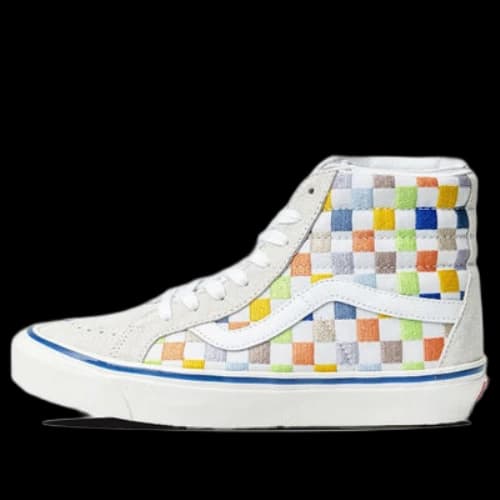 Vans SK8-HI High Top Casual Skate Shoes Unisex Beige Multi-Color Grid 'Cream'