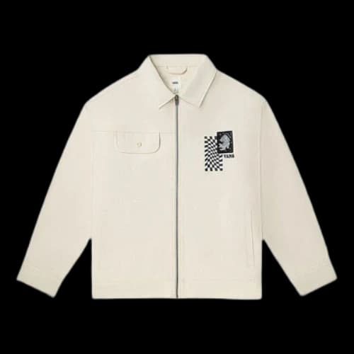 Vans Printing Embroidered lapel Zipper Long Sleeves Jacket Unisex White