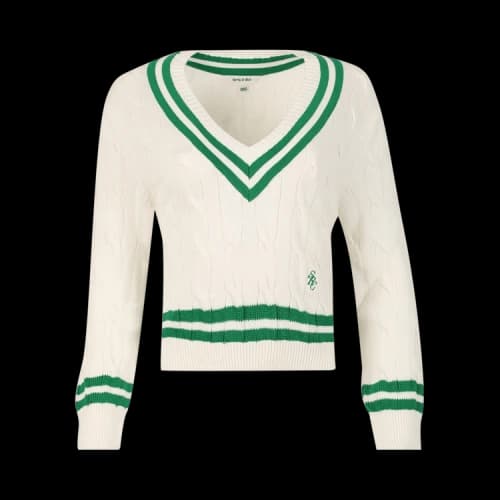 Sporty & Rich SRC Cableknit V-Neck Sweater 'Cream'