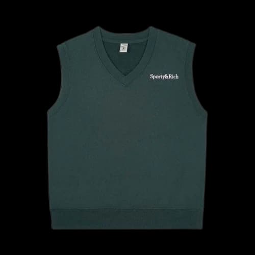 Sporty & Rich Serif Logo Embroidered V Neck Vest 'Forest'
