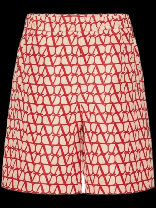 Valentino Allover Logo Silk Bermuda Beige/Red