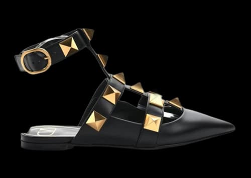 Valentino Garavani Roman Stud Calfskin Low Ballet Flat Black (Women's)