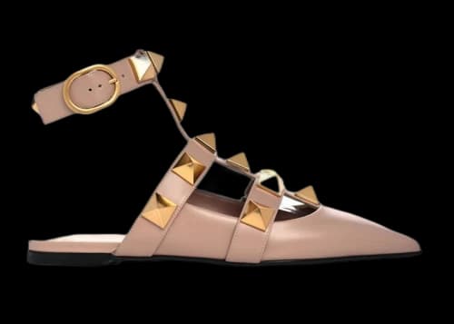 Valentino Garavani Roman Stud Calfskin Low Ballet Flat Beige (Women's)