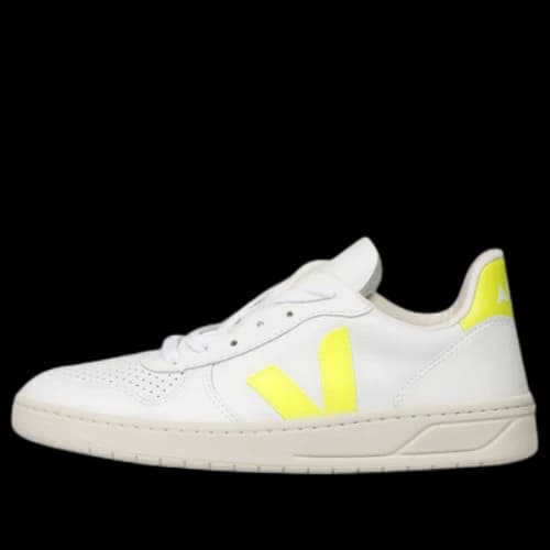 Veja V-10 Leather 'White Jaune Fluo'