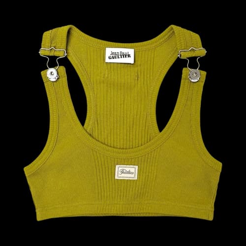 Jean Paul Gaultier Cotton Ribbed Bra With Gaultier Patch and Overall Buckles 'Green'