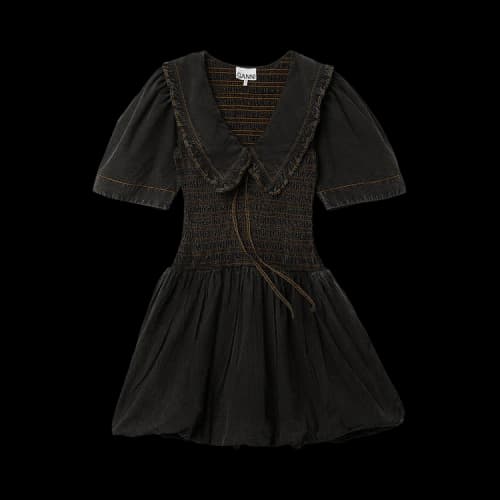 GANNI Garment Dyed Cotton Mini Smock Bubble Dress 'Black'
