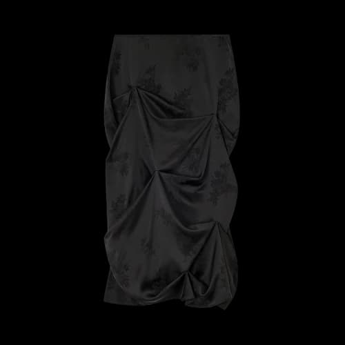 GANNI Fluid Satin Jacquard Tuck Detail Long Skirt 'Black'