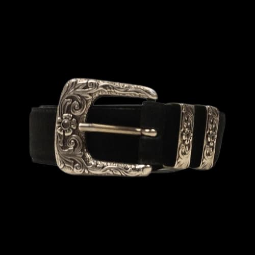 Amiri Suede Leather Engraved Buckle Belt 'Black'