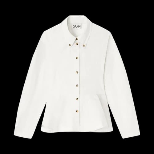 GANNI Stretch Cotton Peplum Shirt 'Egret'