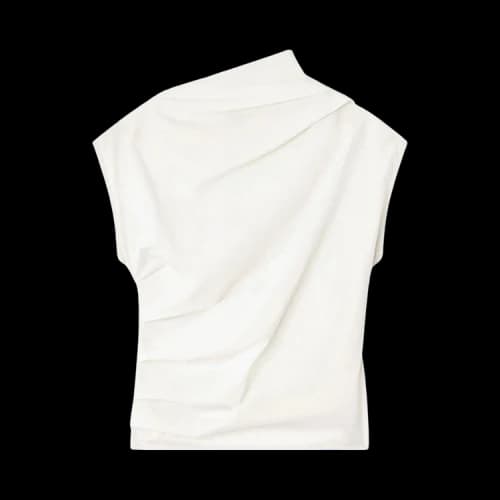 GANNI Stretch Cotton Ruched Top 'Egret'