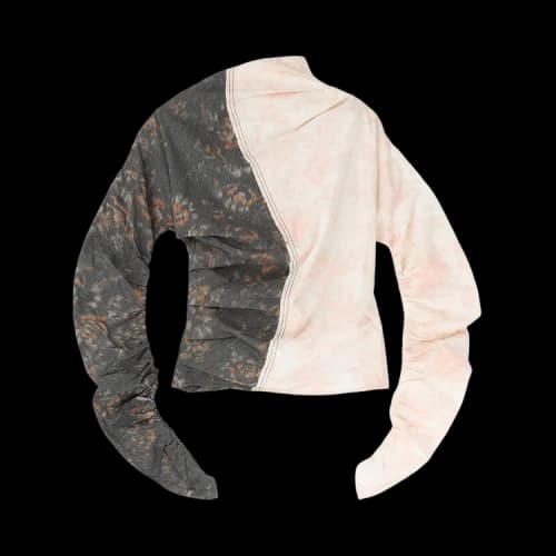 GANNI Printed Stretch Cotton Ruched Top 'Phantom'