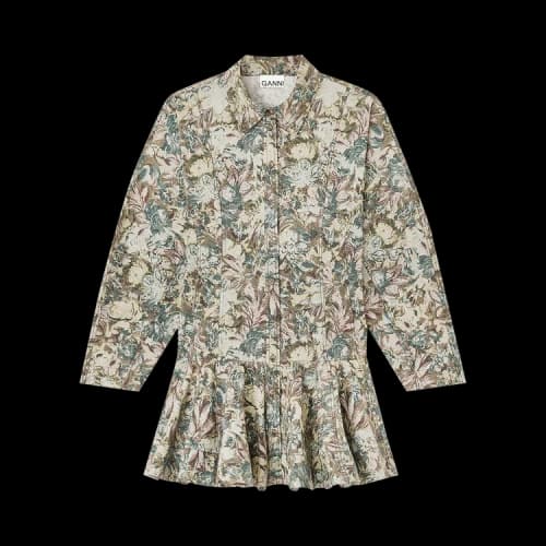 GANNI Printed Stretch Cotton Buttoned Mini Dress 'Jadeite'