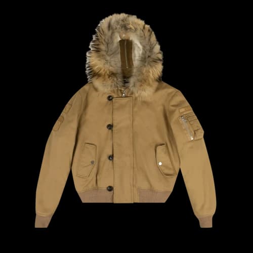 Amiri Hooded Fur Bomber Jacket 'Khaki'